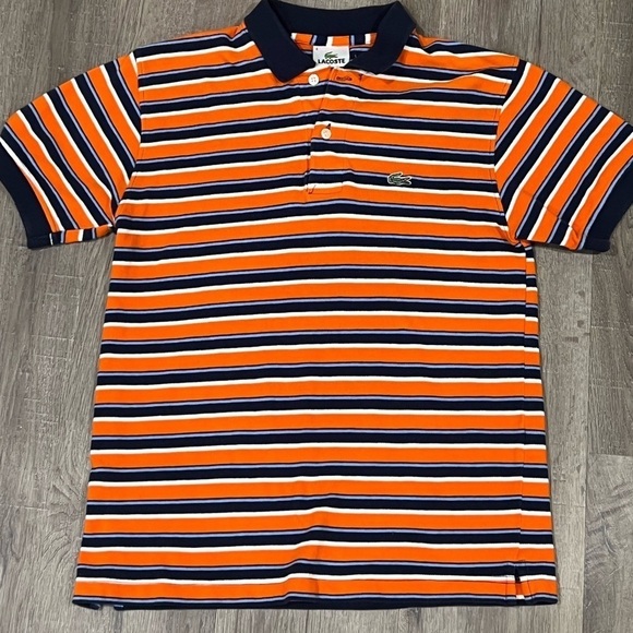 Men’s Lacoste Size 4 (Small-Medium) Orange Stripe Made in France Polo Shirt - Picture 1 of 5